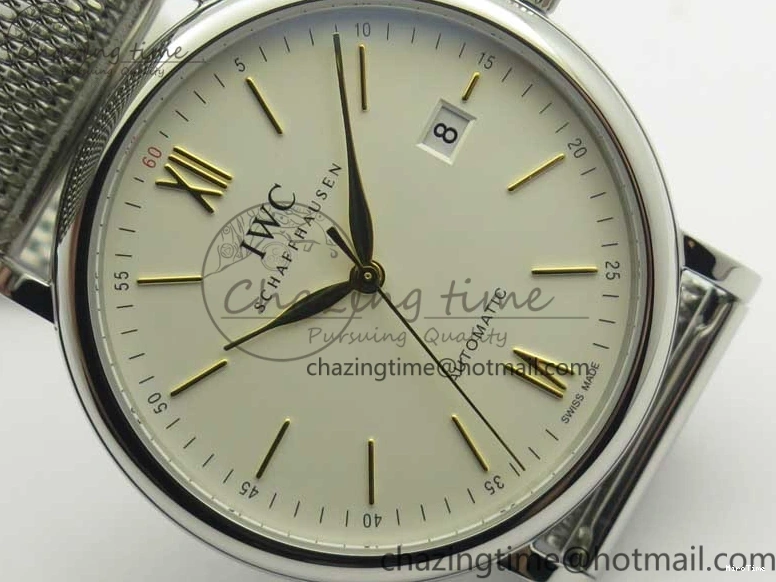 MIROTIME 0701 Breathable Portofino IW356501 SS V3 MK 1:1 Best Edition White Dial Gold Markers On SS Mesh Bracelet MIYOTA 7197